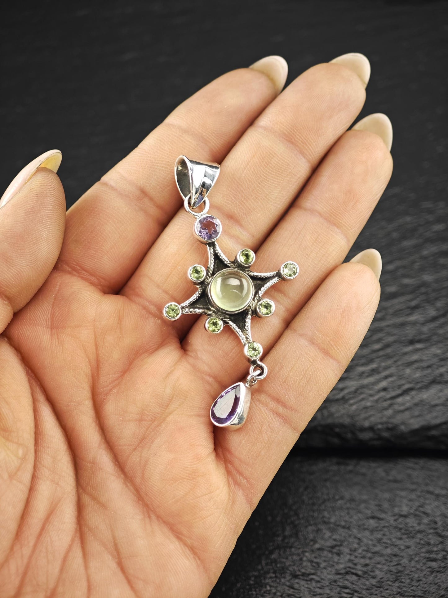 SLG Amethyst, Peridot Cross Pendant Sterling Silver P2723