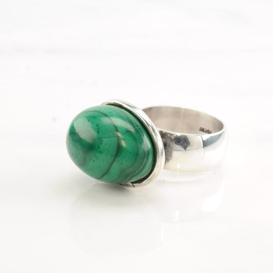 Modernist Silver Ring Malachite Sterling Size 7 3/4