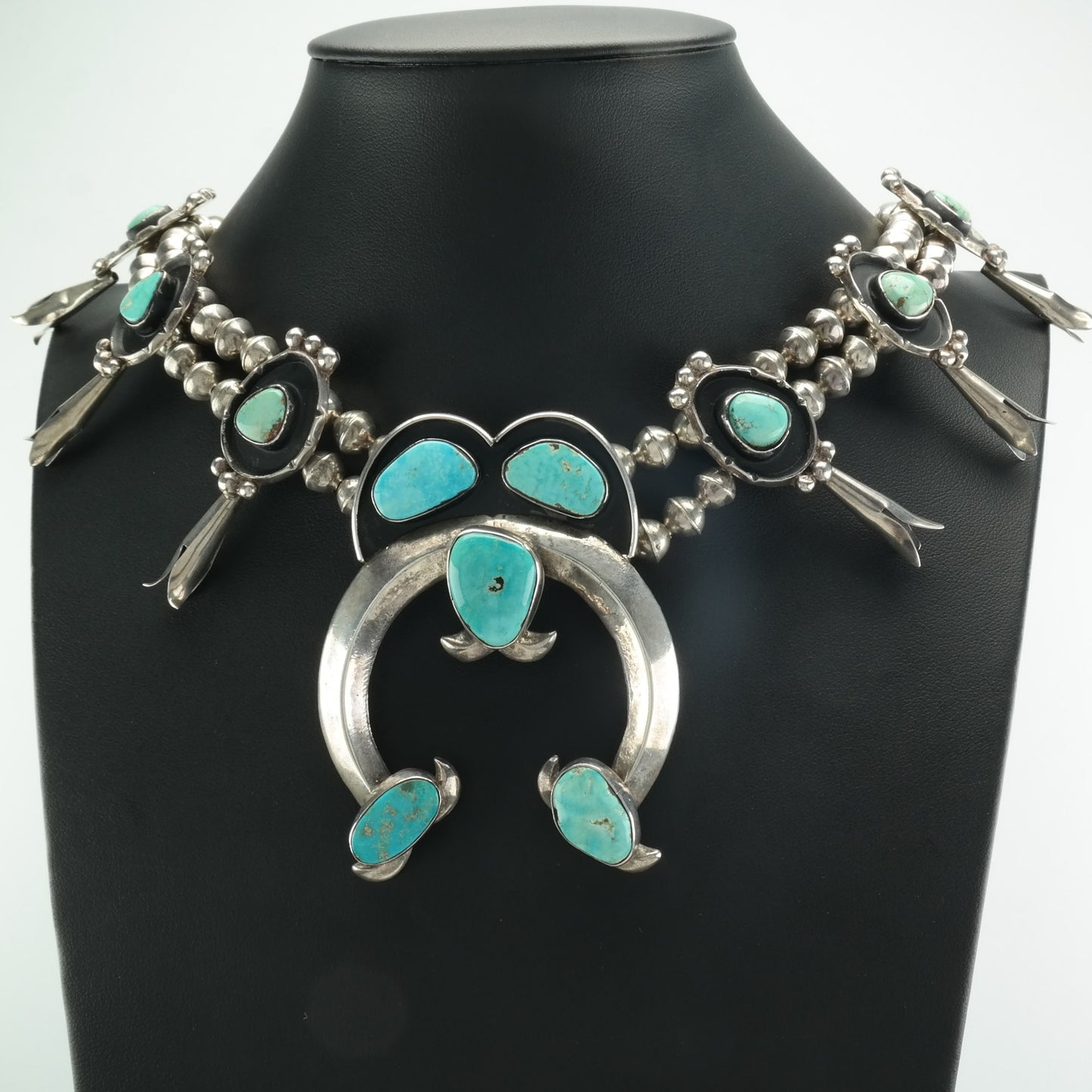 Squash Blossom Sterling Silver Turquoise Shadowbox Necklace