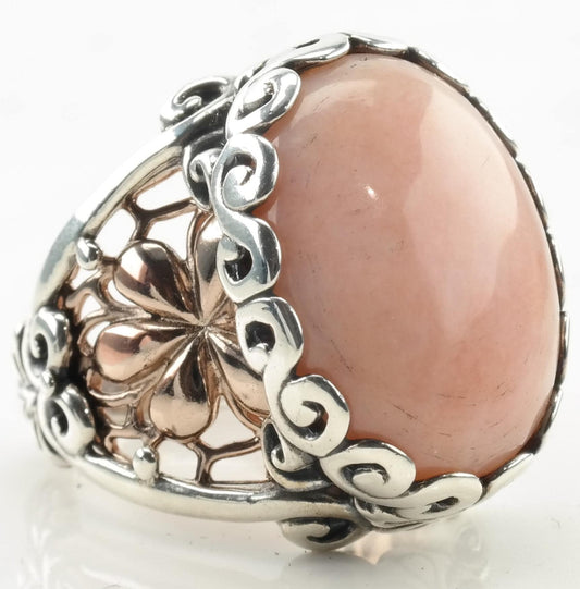 Vintage Relios Silver Ring Rhodonite Oval Copper Filigree Sterling Size 7 1/4