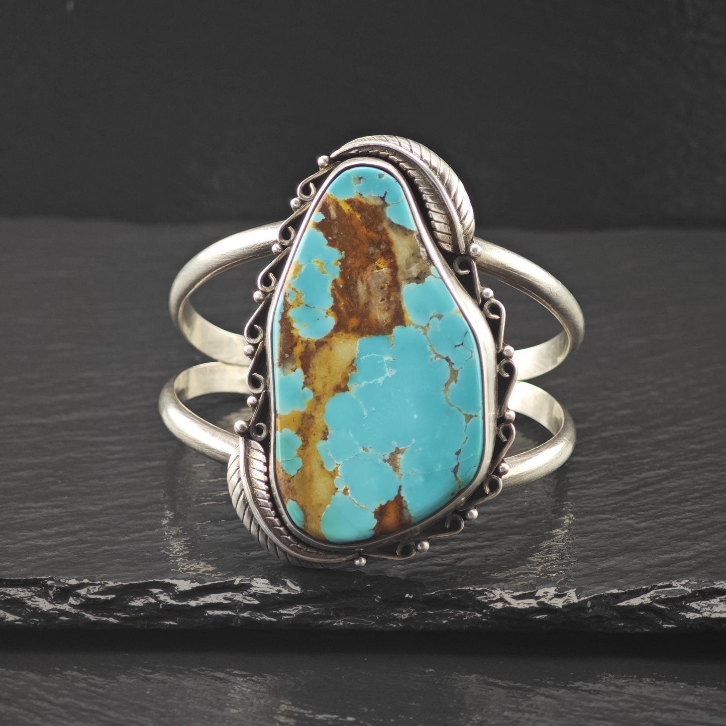 Large Native American Blue Turquoise Cuff Bracelet Sterling Silver