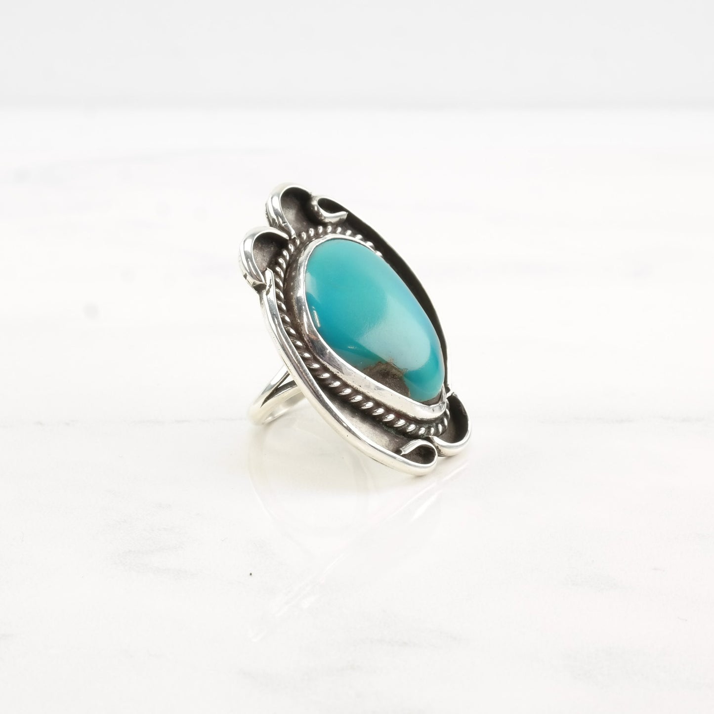 Native American Silver Ring Turquoise Sterling Size 5 1/4