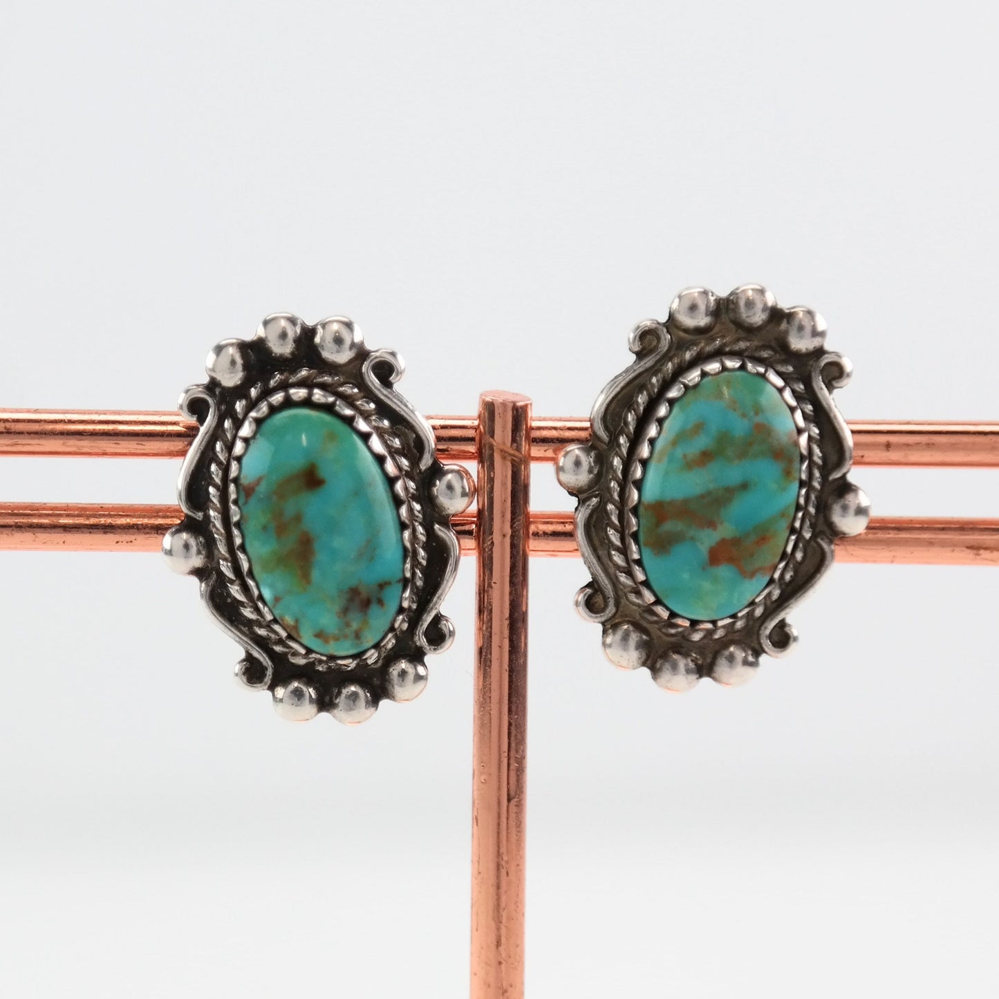 Native American Sterling Silver Turquoise Scroll Earrings Stud