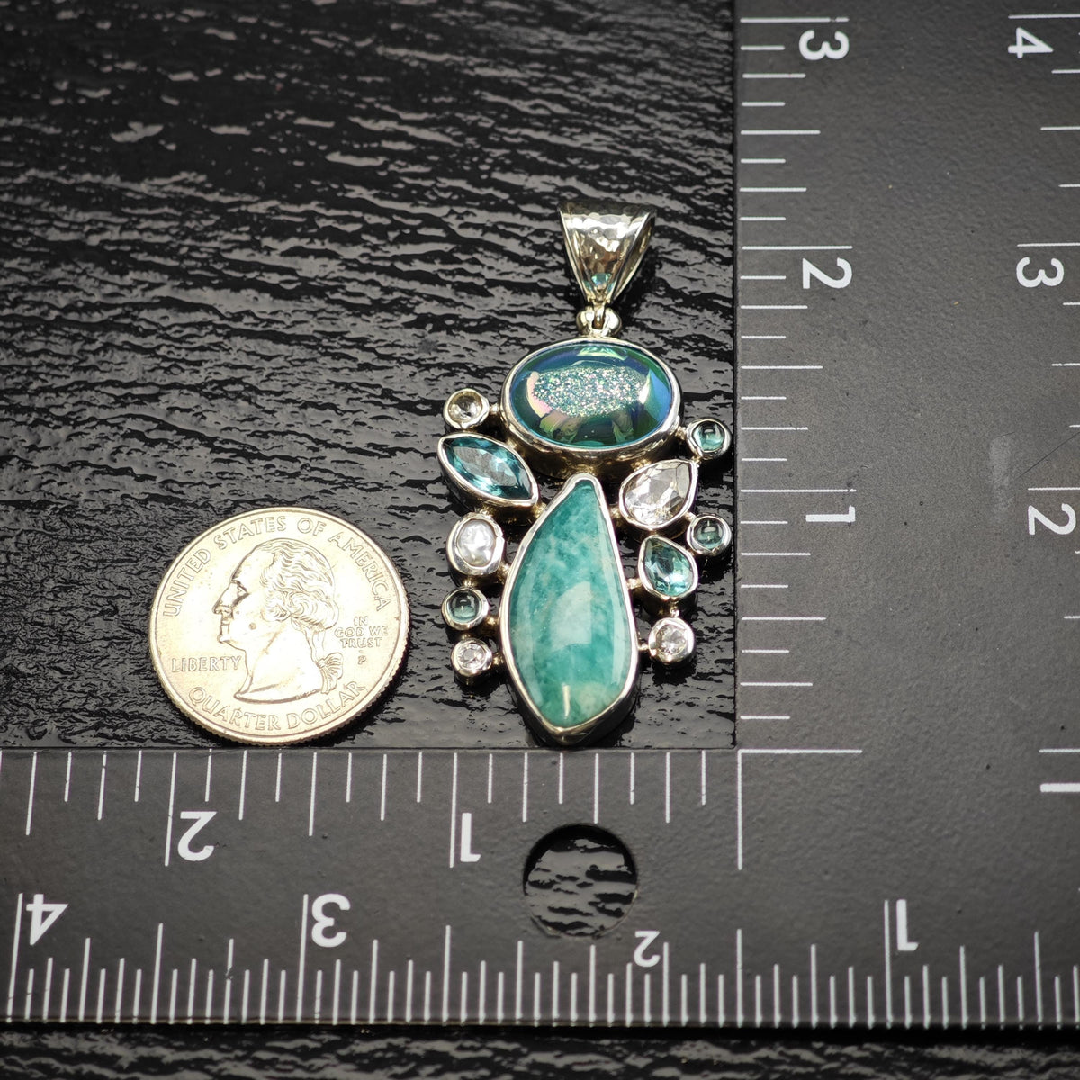 Starborn Amazonite Apatite Cluster Sterling Silver Pendant P3094