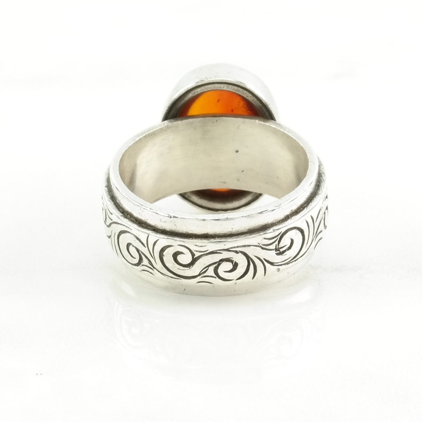 Sterling Silver Ring Amber Wave Orange Size 7 3/4