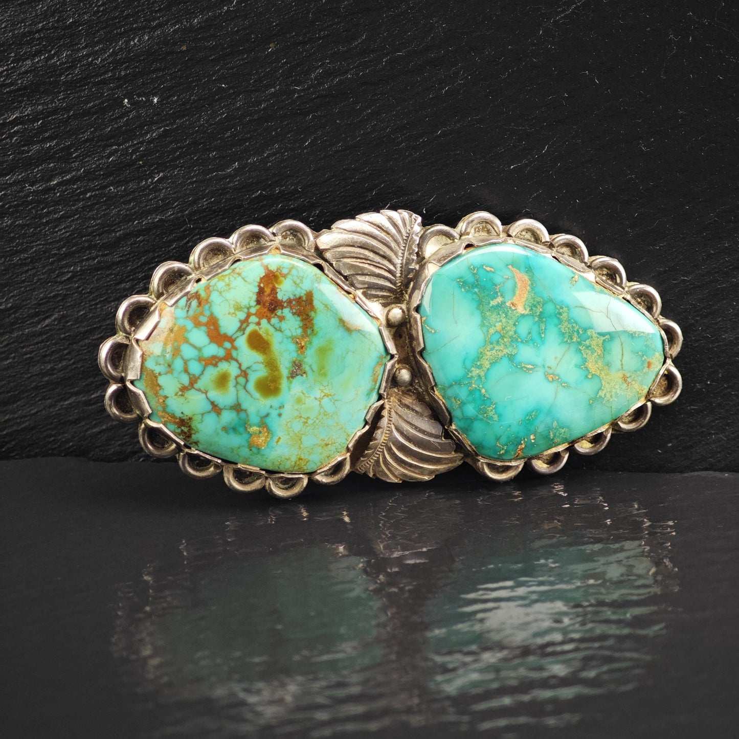 Native American Sterling Silver Brooch Natural Green Turquoise