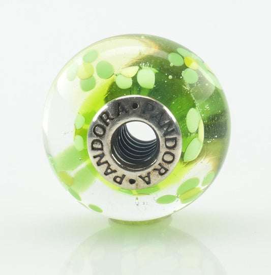 Vintage Pandora Extra Large Murano Glass Daisy Sterling Silver Pendant Green Charm