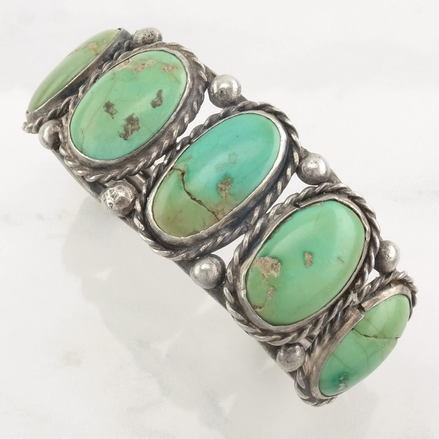 Early, Native American Sterling Silver Cuff Bracelet Cerillos, Turquoise 5 Stone