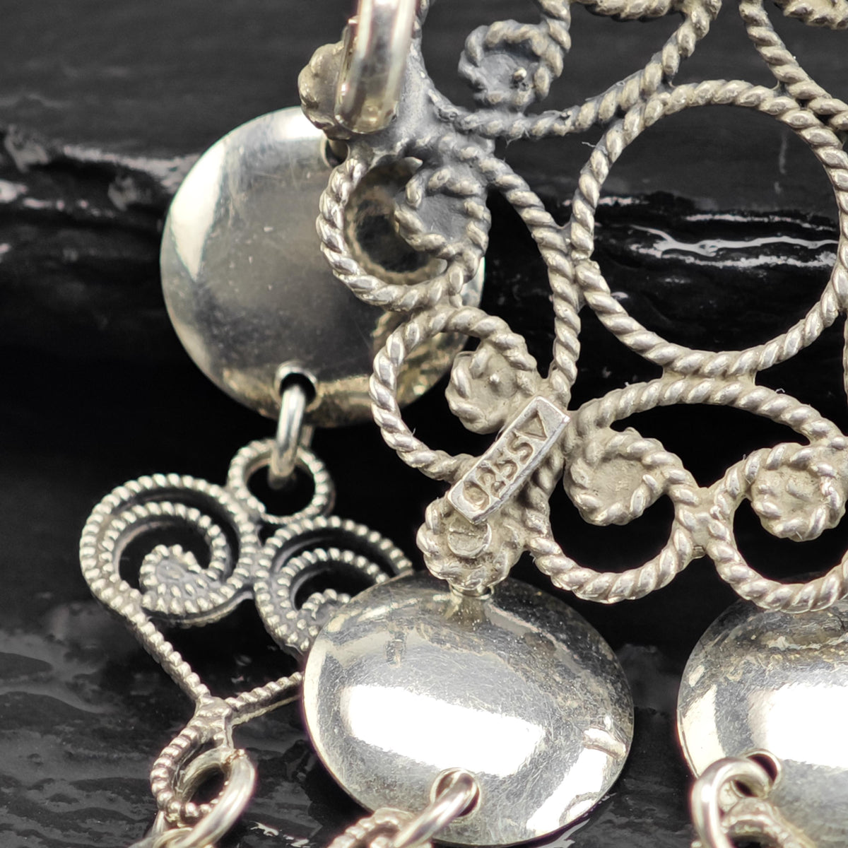 Scandinavian Dangle Hearts Sterling Silver Brooch B2266