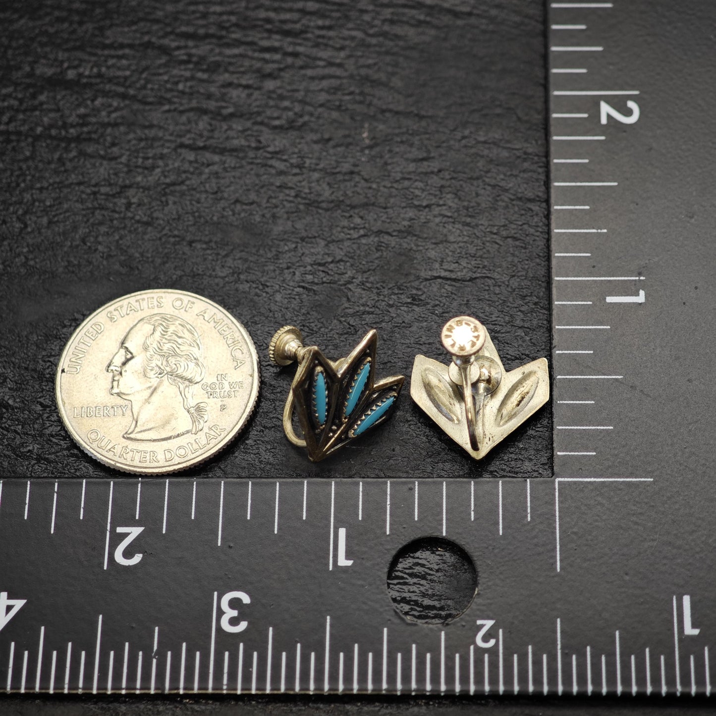 SW Needle Point Block Turquoise Screw Back Sterling Silver Earrings ER3187