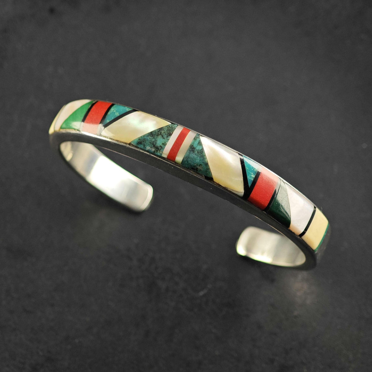 SW Inlay Sterling Silver Cuff Bracelet Sz 6 1/2" BR3190