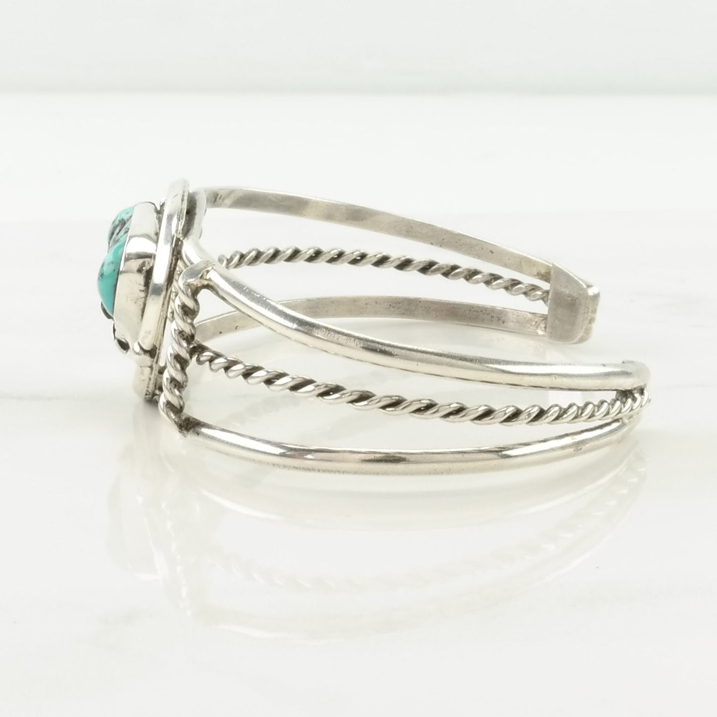 Southwest Sterling Silver Cuff Bracelet Blue Turquoise Rope