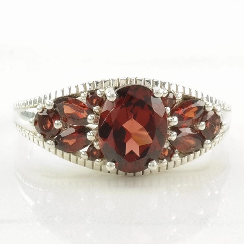 Vintage Sterling Silver Ring, Garnet Red Size 10