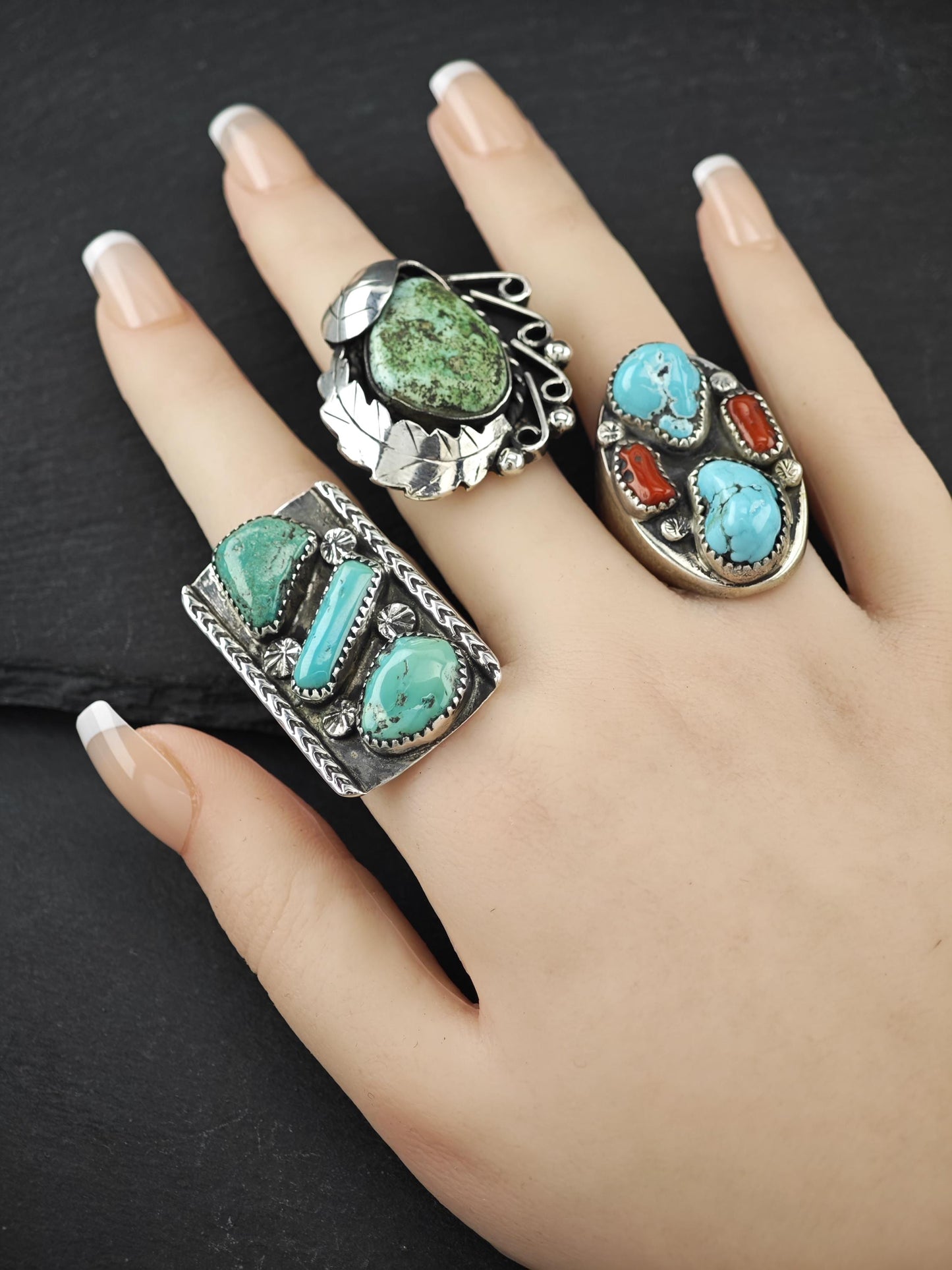 Native American, Coral, Turquoise Ring Sterling Silver