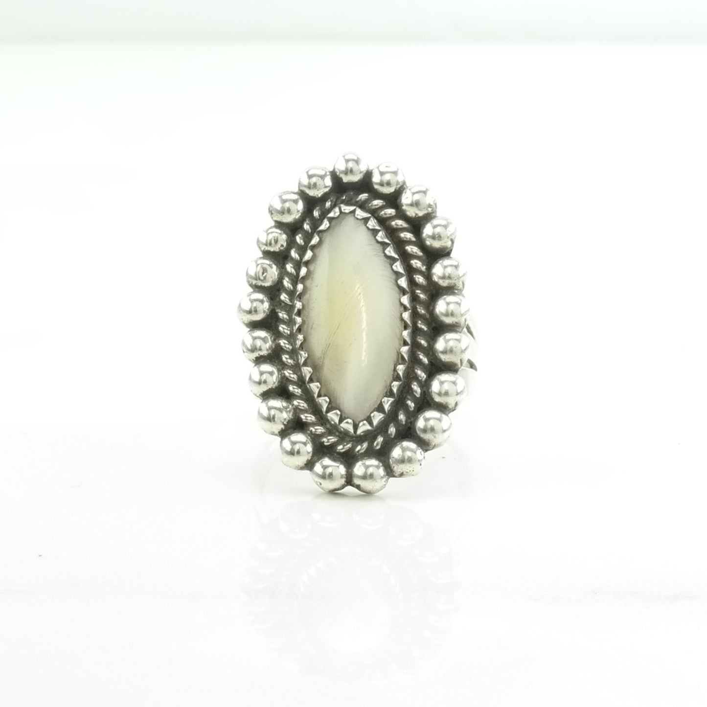 Native American Silver Ring MOP Sterling White Size 6 1/2