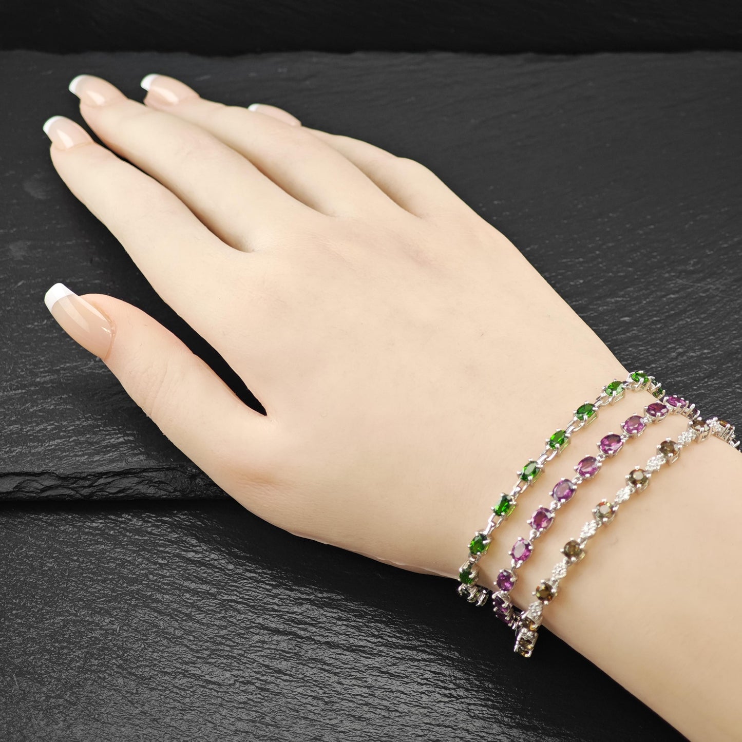 Choice of Natural Gemstone Line Bracelets Sterling Silver