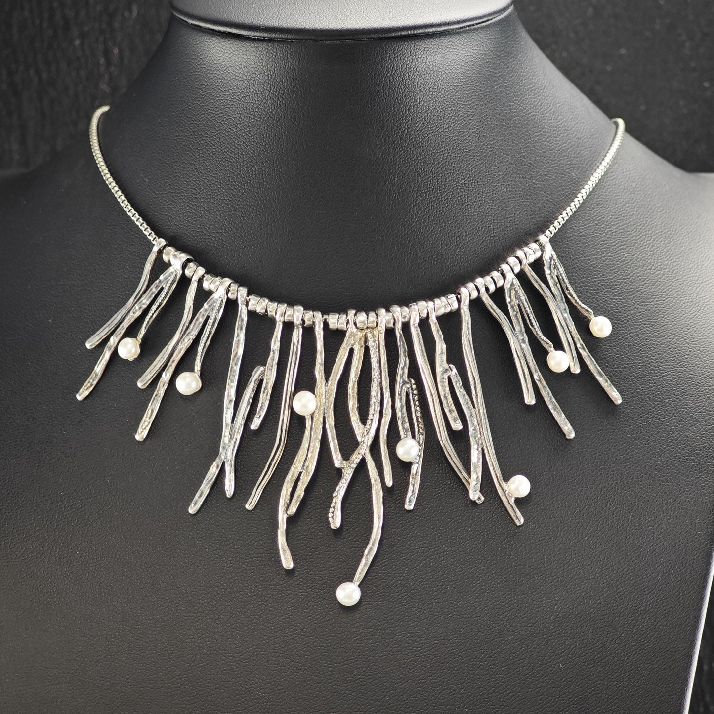 Abstract White Pearl Sterling Silver Necklace N2732