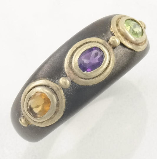 Vintage Sterling Silver Ring Amethyst Peridot Citrine Green Purple Orange Size 7