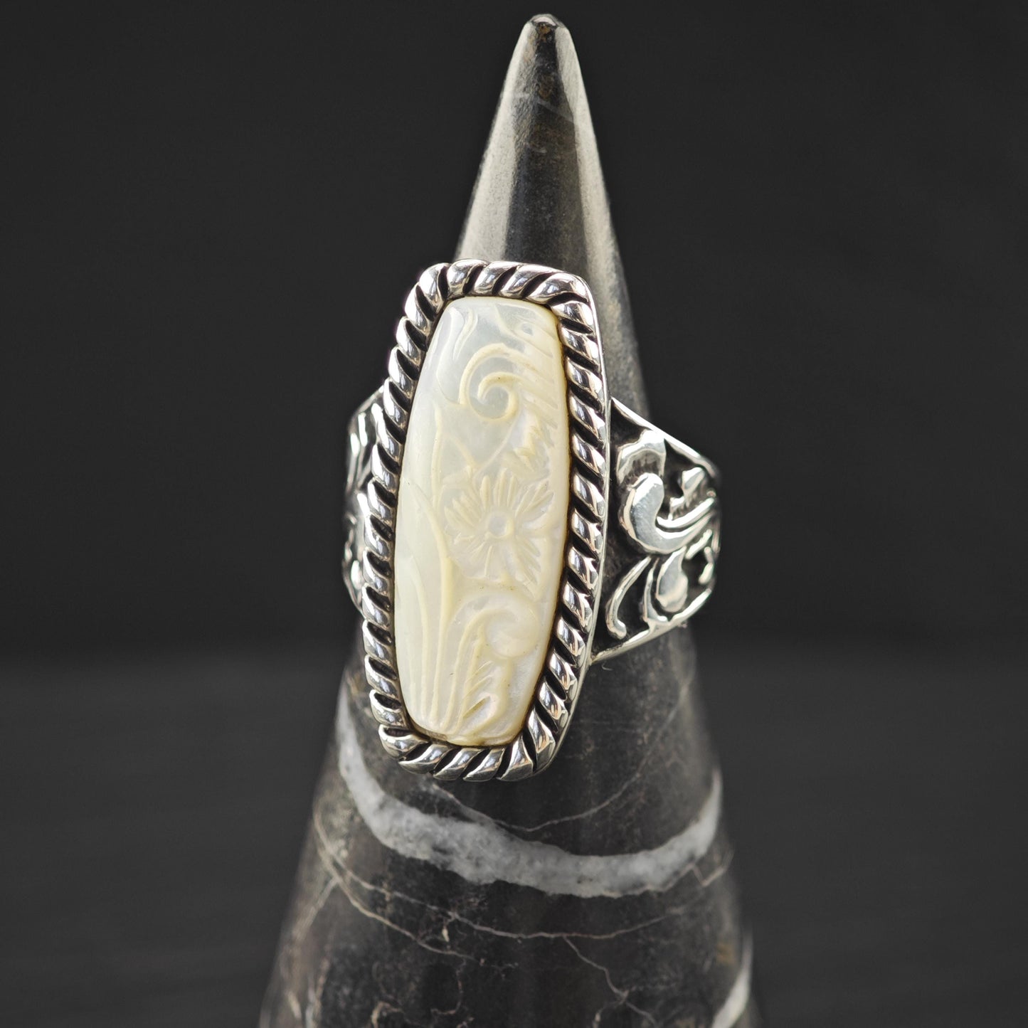 Carolyn Pollack Carved MOP Ring Sterling Silver