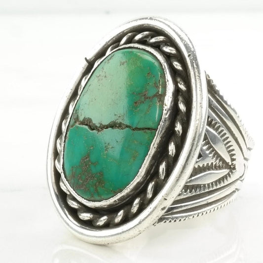 Vintage Native American Silver Ring Turquoise Large Sterling Green Size 14