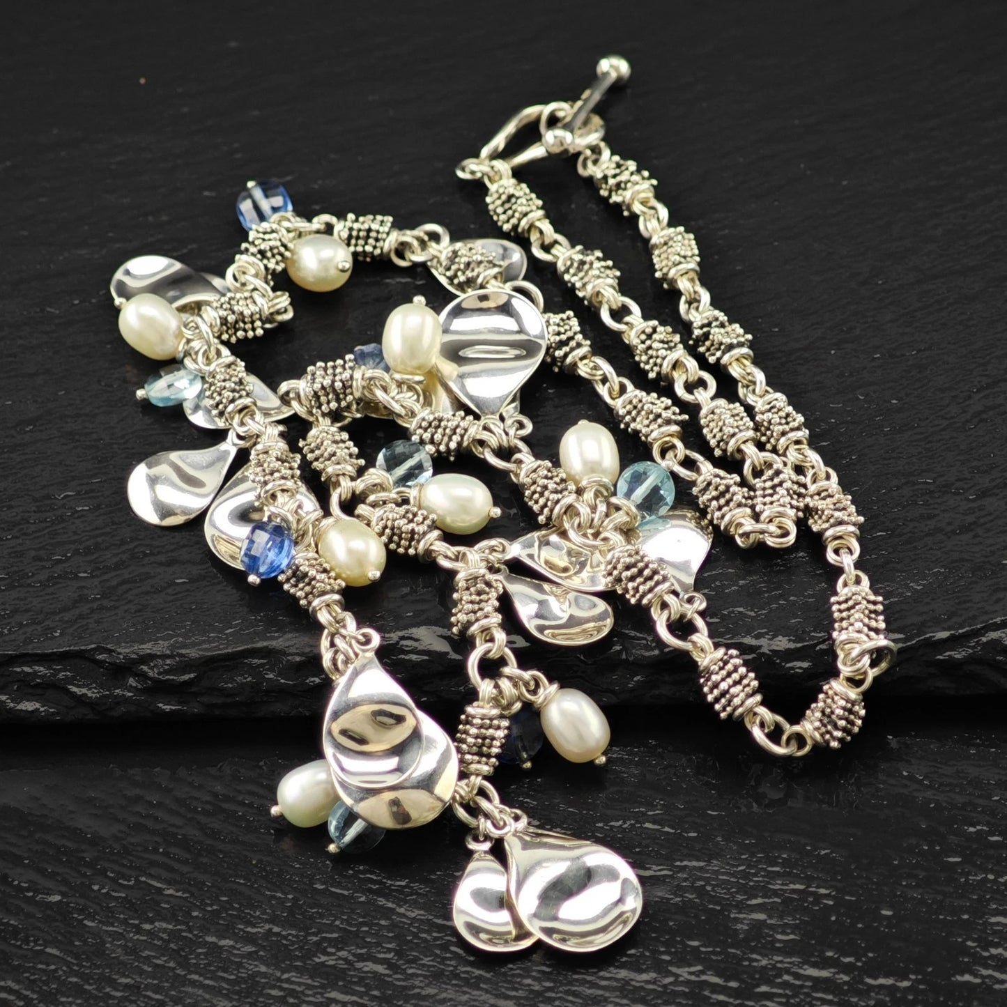 Vintage Michael Dawkins Sterling Silver Pearl Topaz Necklace 20" N2647