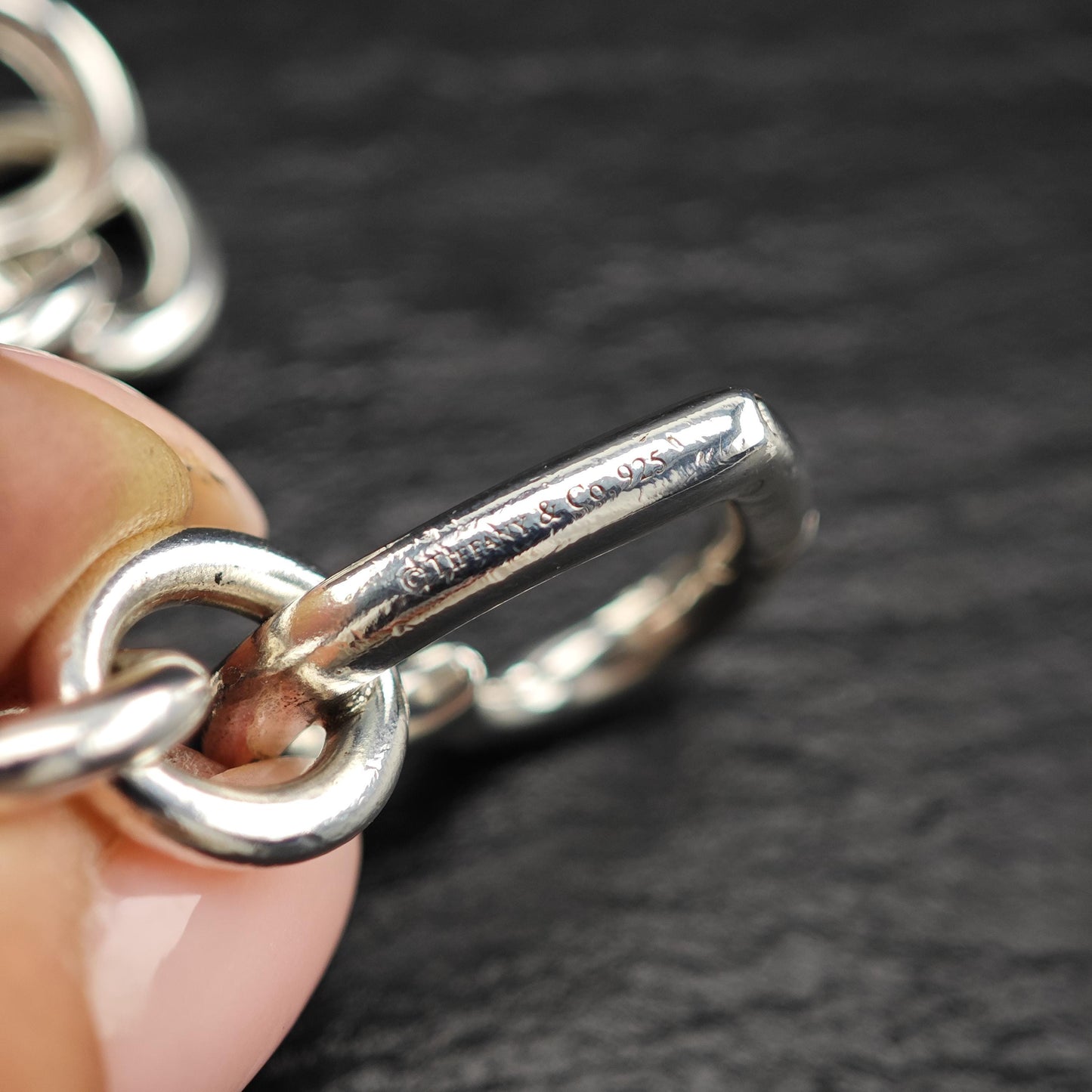 Sterling Silver Large Tiffany Curb Link Bracelet Heart Design
