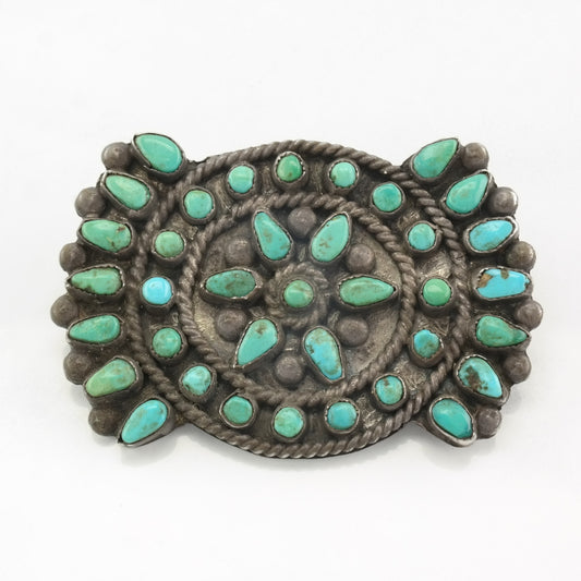 Zuni Sterling Silver Turquoise Brooch Cluster