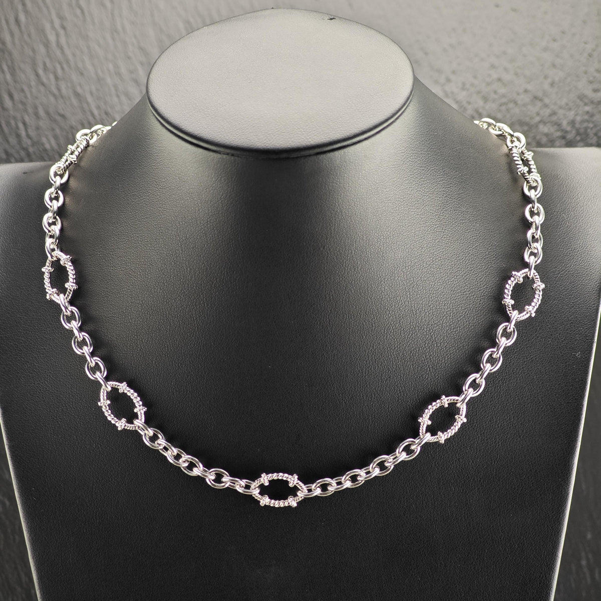 Vintage Judith Ripka CZ, Citrine Sterling Silver Link Chain Necklace N2803