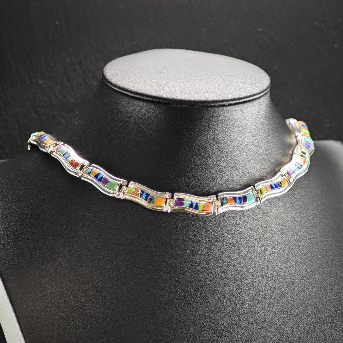 TSF Calvin Begay Inlay Lab Opal, Turquoise Collar Necklace N2787