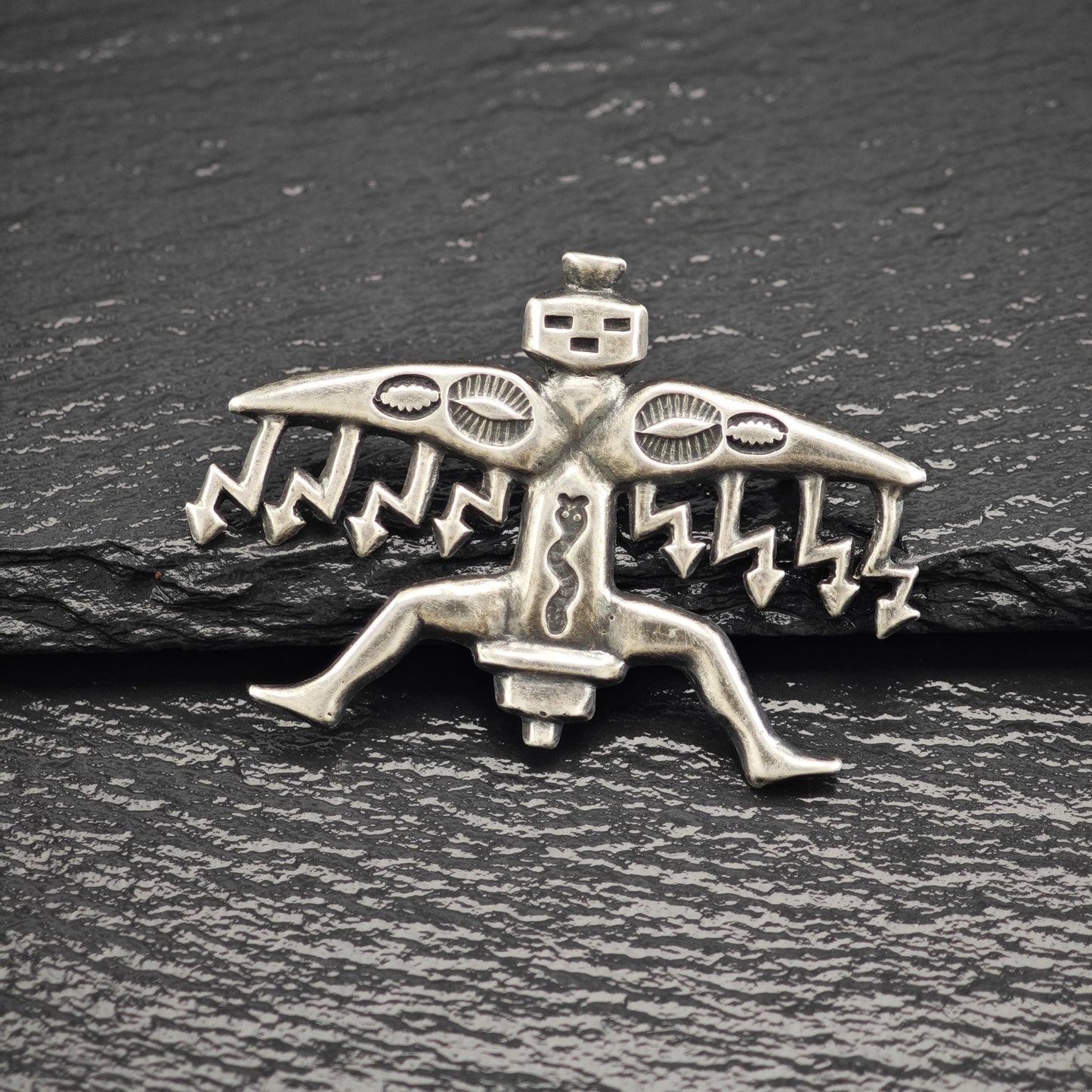 Vintage Native American Sterling Silver Knifewing Brooch Sandcast Design