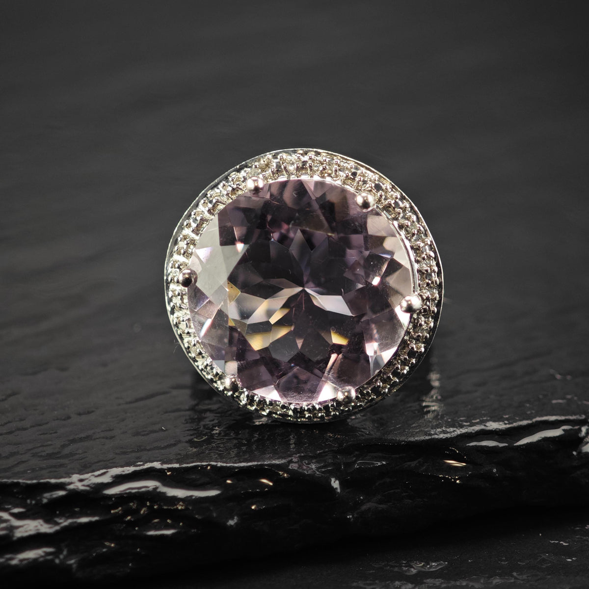 Large Amethyst CZ Sterling Silver Ring Sz 4 1/2 R6838