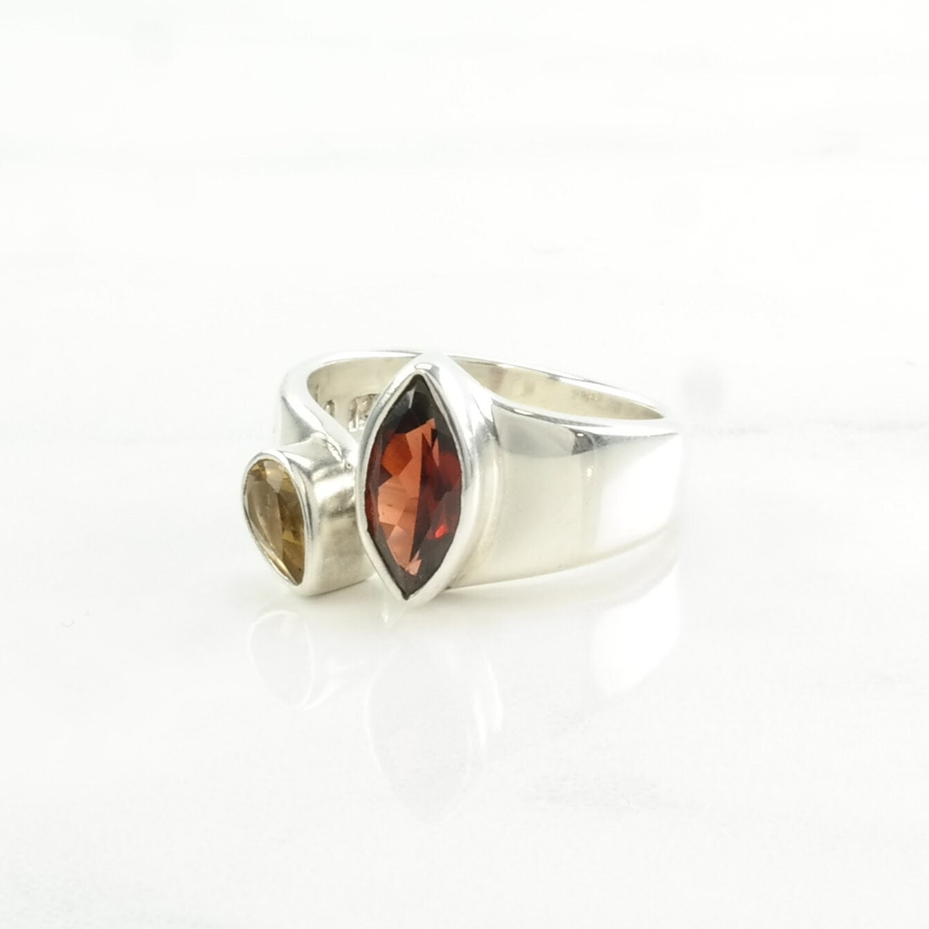 Sajen Silver Ring Garnet, Citrine Sterling Red, Yellow Size 7