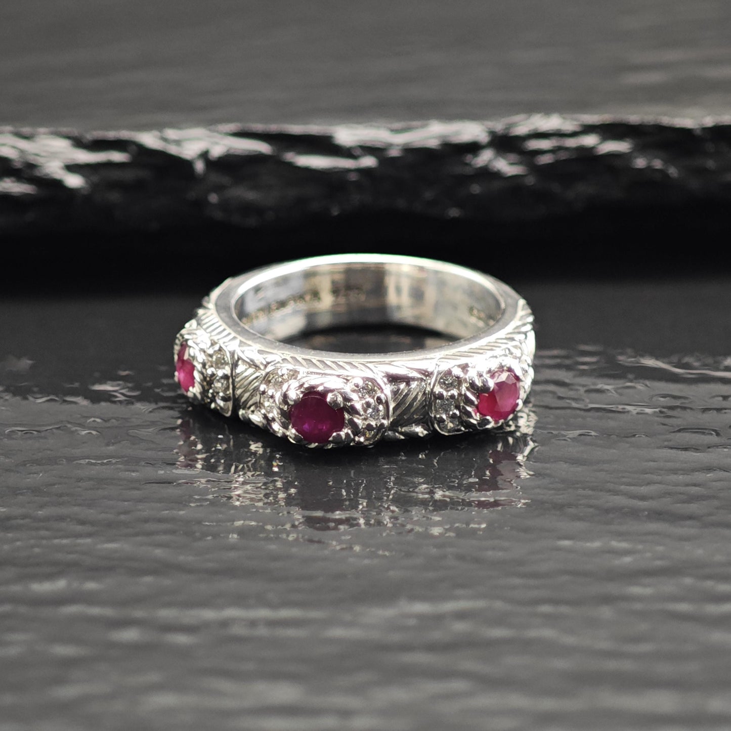 Judith Ripka Ruby, CZ Band Sterling Silver Ring Sz 6 R6695