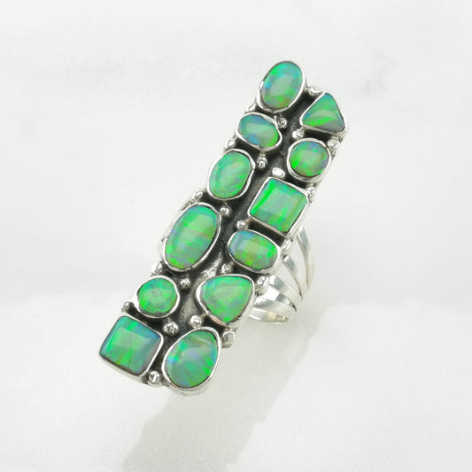 Southwest Silver Ring Lab Opal Cluster Sterling Green Size 7