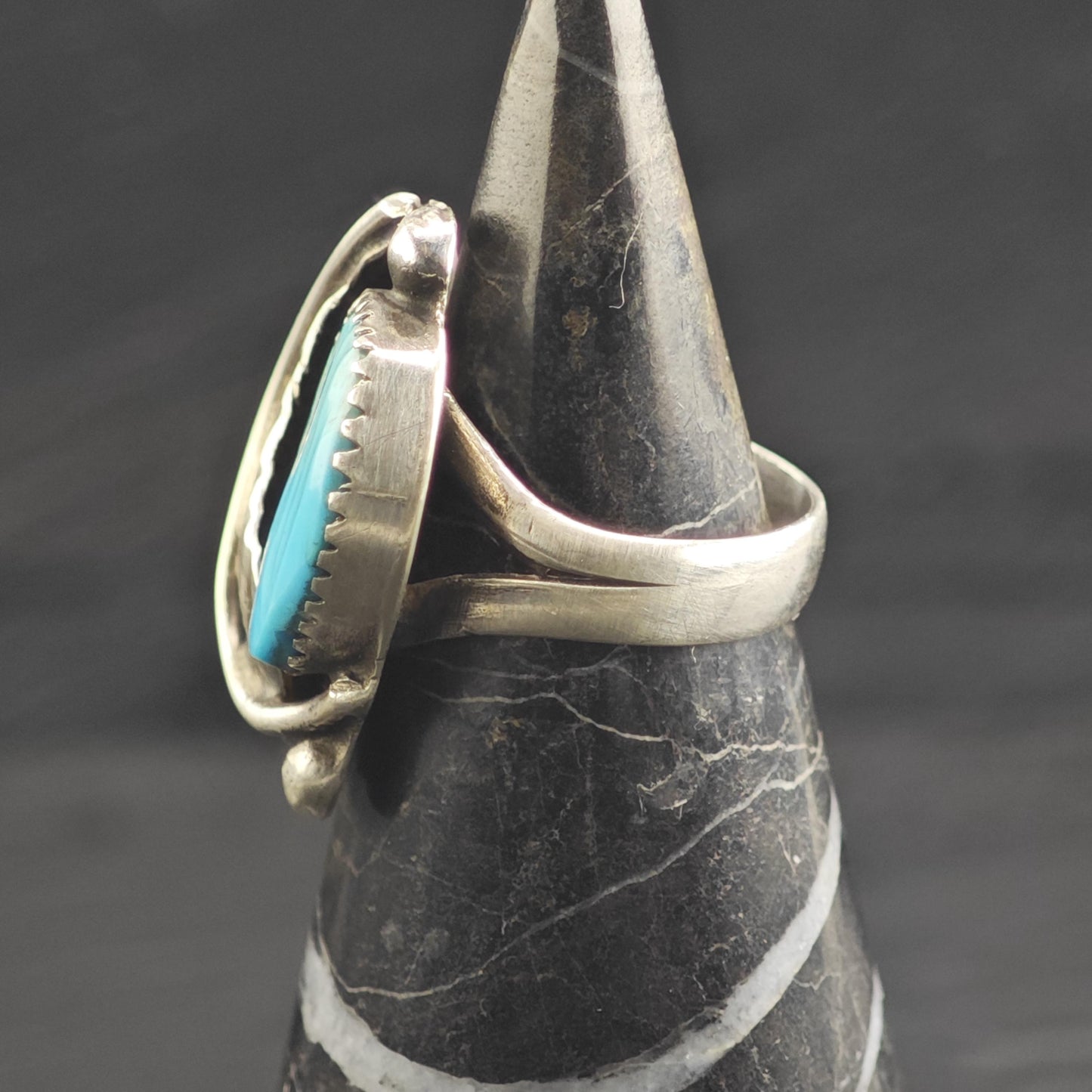 Zuni Carved Turquoise Sterling Silver Ring Sz 4 1/2 R6674