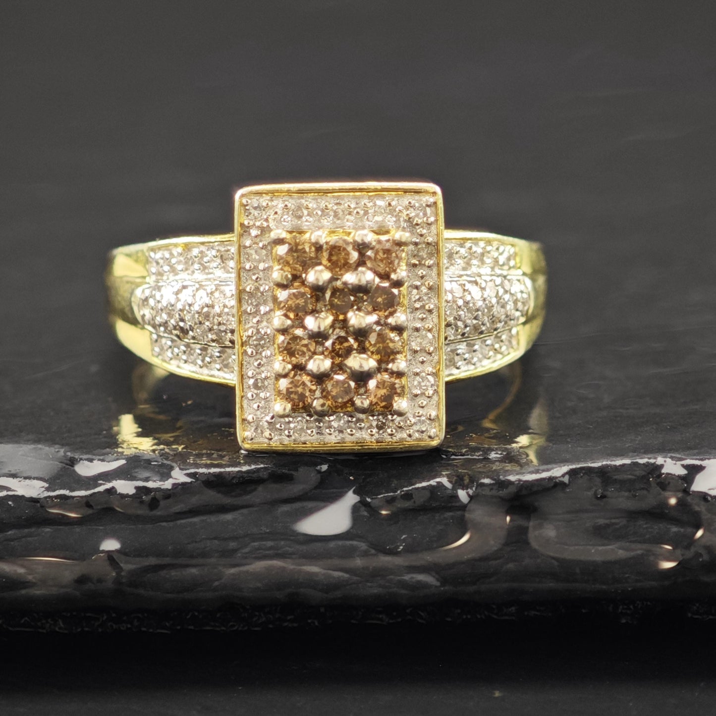 White Brown Diamonds Gold Plated Ring Sterling Silver Sz 8 3/4 R6240