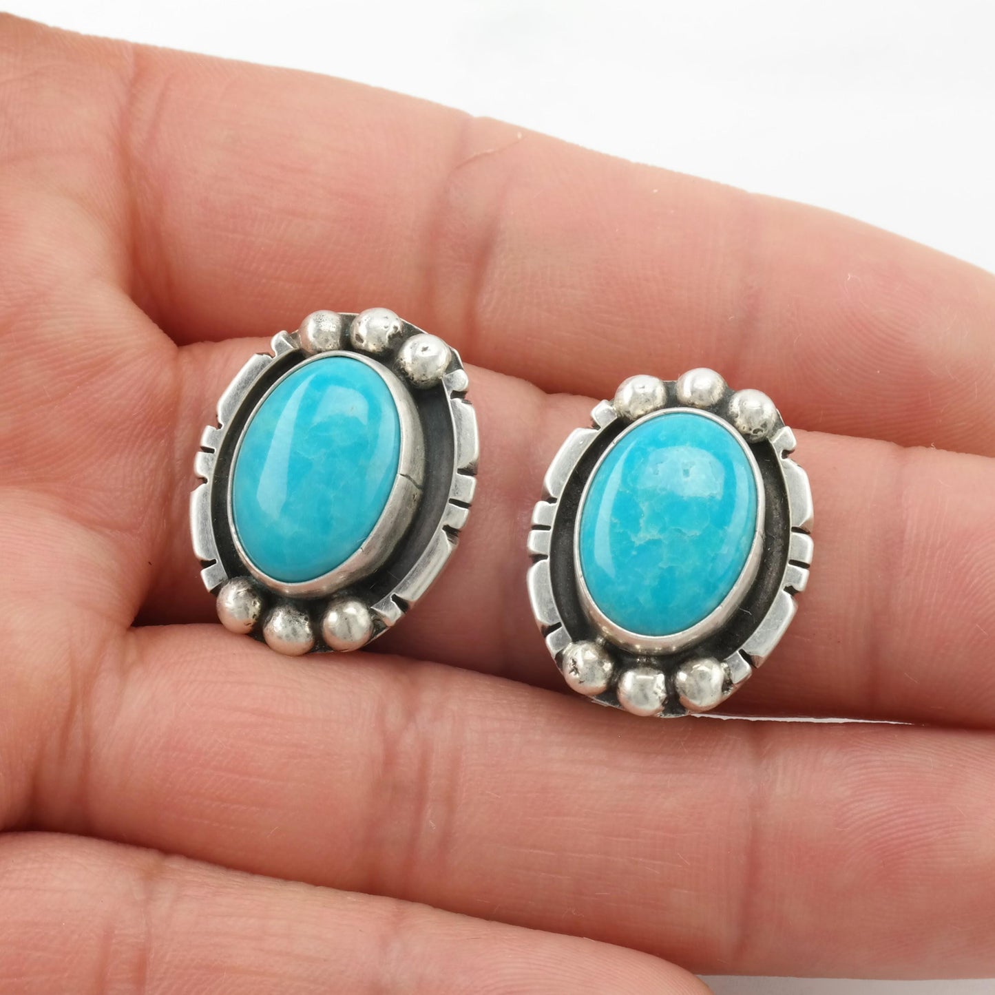 Vintage Native American Turquoise Clip On Earrings Sterling Silver