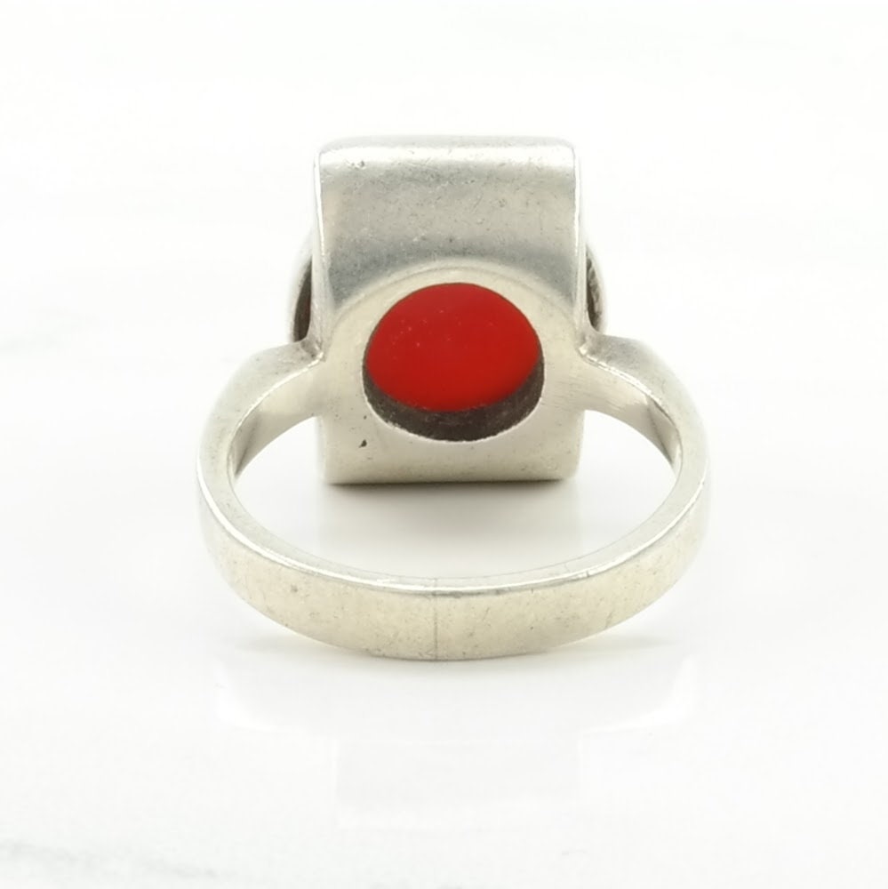 Germany Silver Ring Carnelian Solitaire, Mid Century Sterling Red Size 6 1/2