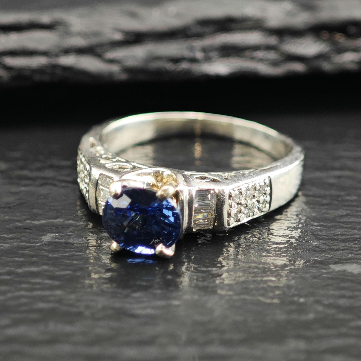 Sapphire & Diamond Platinum Ring East to West Sz 6 1/4 R6761