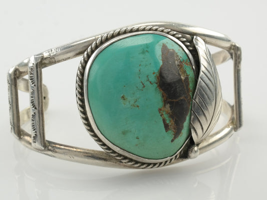 Sterling Silver Cuff Bracelet Turquoise Leaf