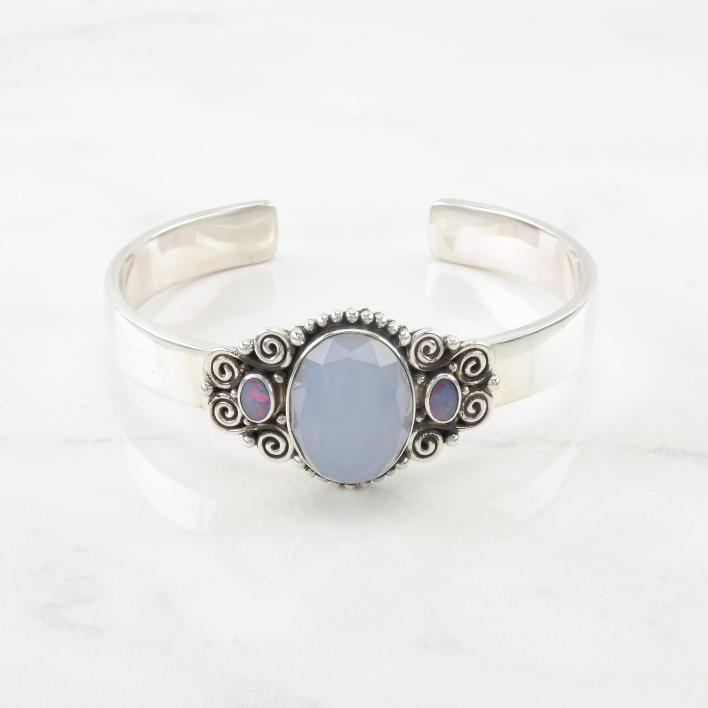 Sajen Opal, Chalcedony Floral Sterling Silver Cuff Bracelet