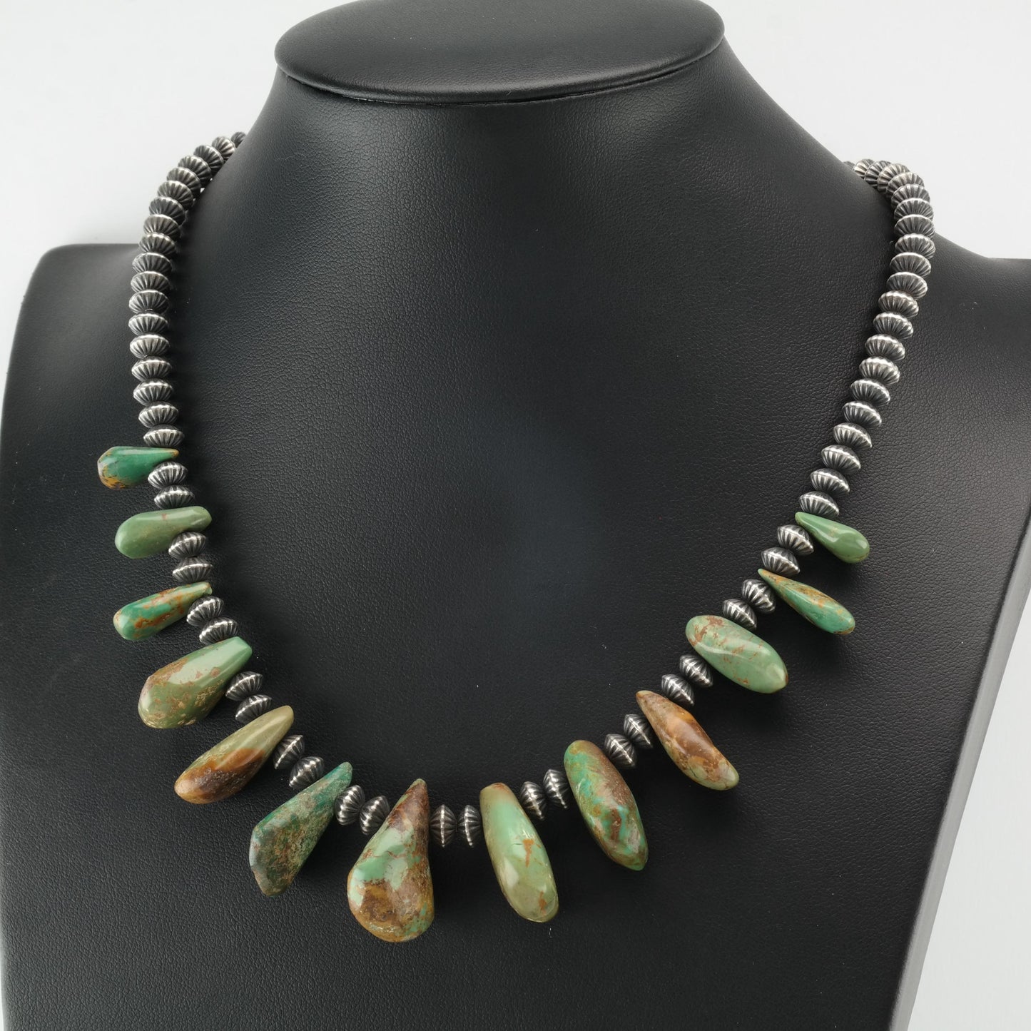 Vintage Native American, Green Turquoise Sterling Silver Shell Necklace