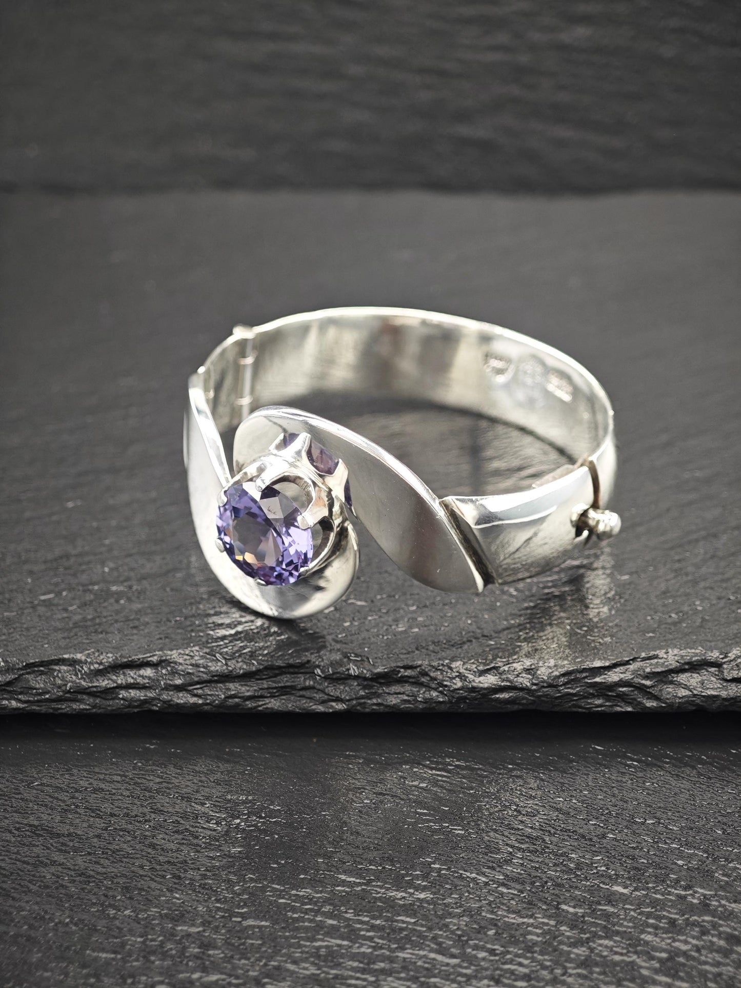 Synthetic Alexandrite Ballesteros Taxco Bangle Bracelet Sterling Silver
