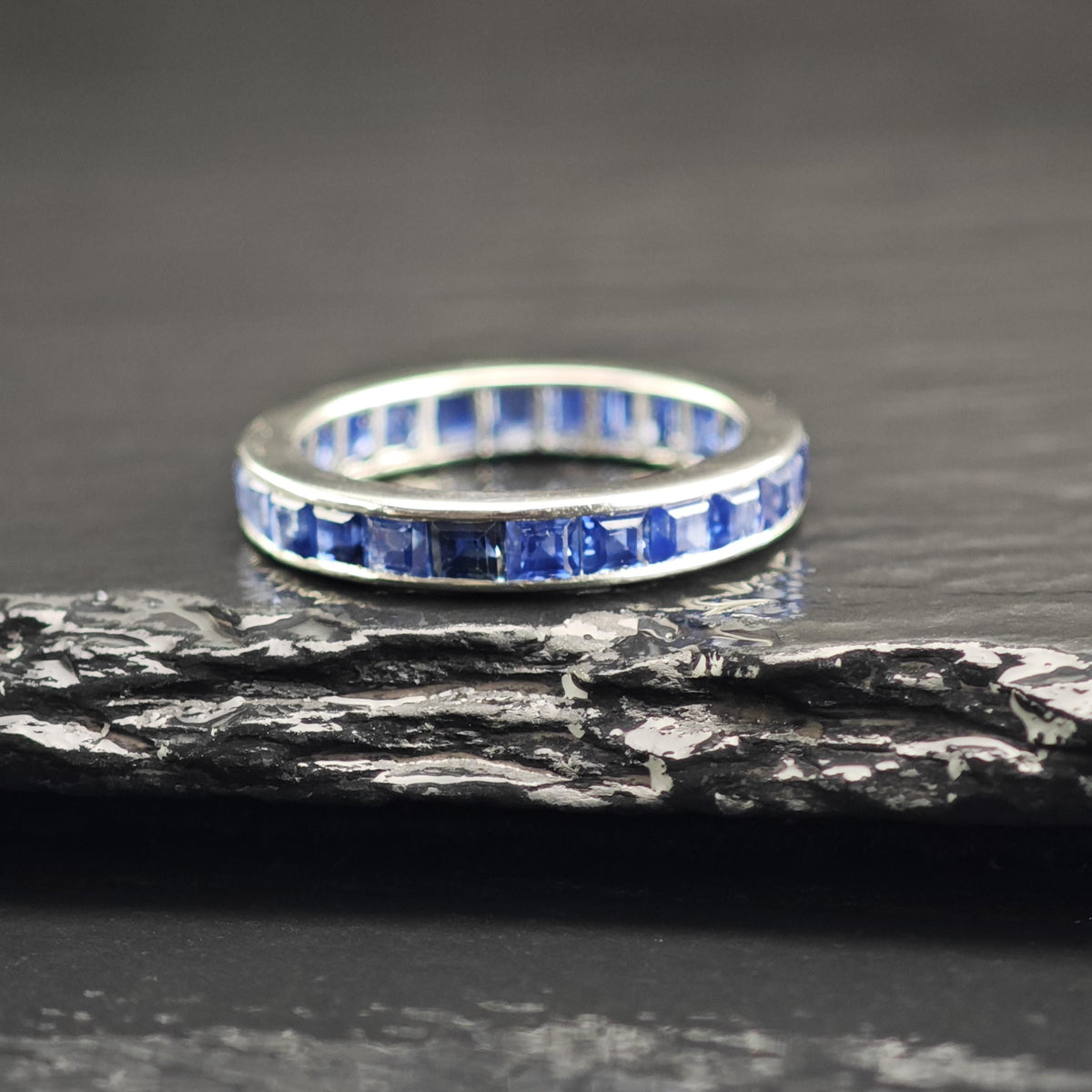 Art Deco Natural Sapphire Platinum Eternity Band 3.4mm Ring Sz 6 1/4 R6758