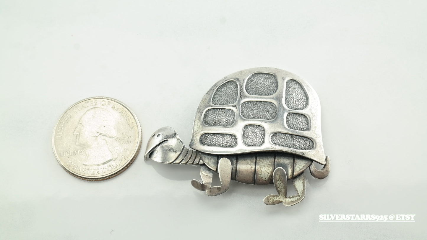 Vintage Silver Brooch Sterling Turtle