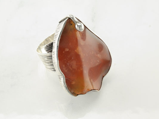 Modernist Ring Carnelian Sterling Silver Size 7 1/2