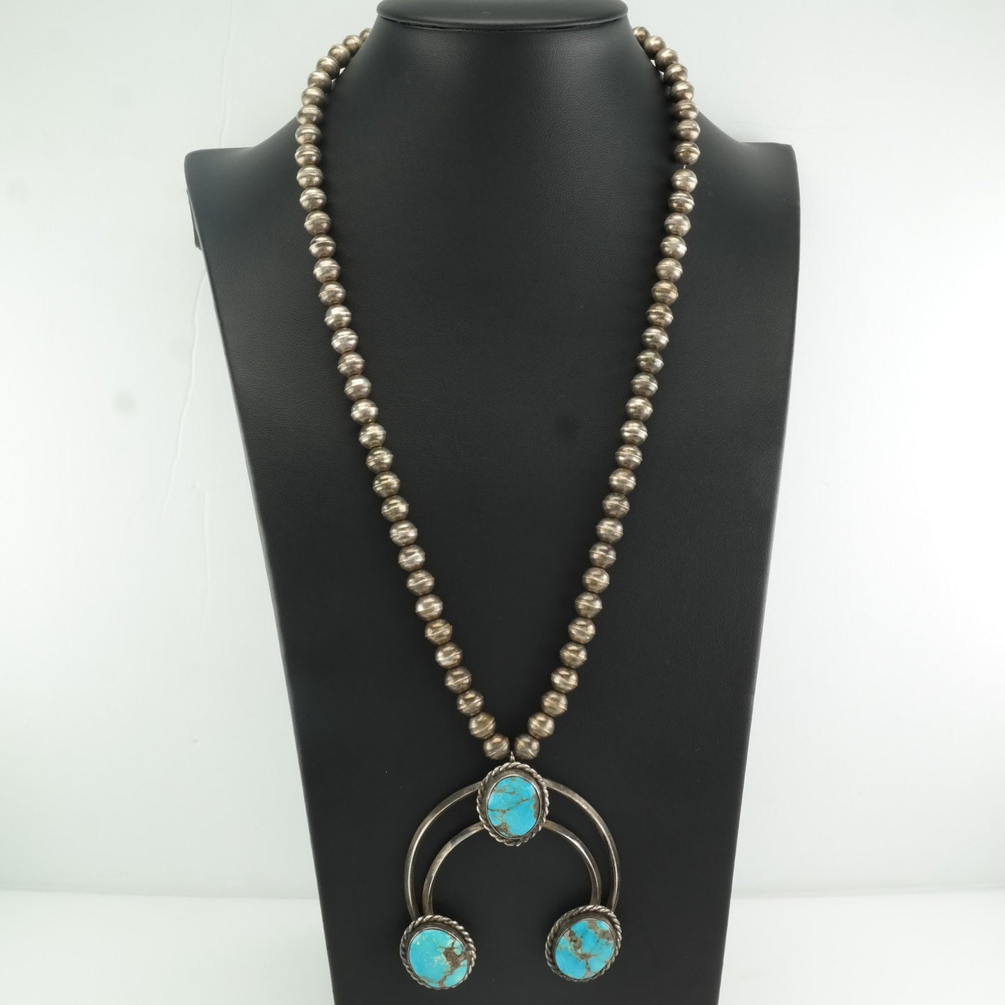 Southwest Sterling Silver Blue Kingman, Turquoise Naja Necklace