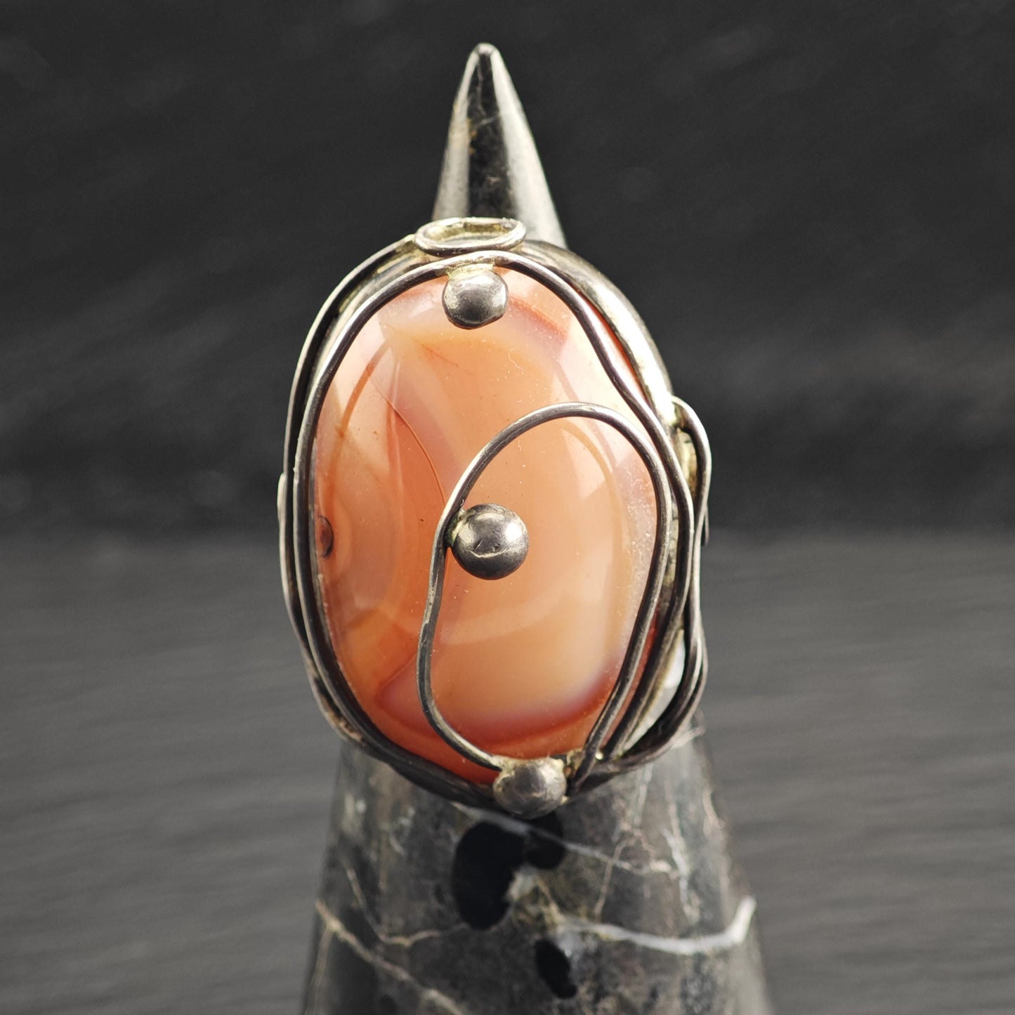 Large Handmade Pink Agate Wire Overlay Design Sterling Silver Ring Sz 8 R6634