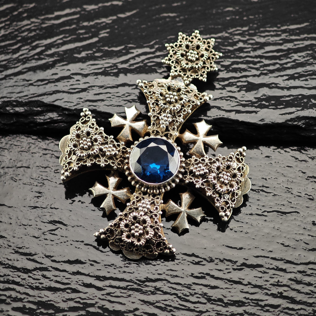 Jerusalem Cross Pendant Synthetic Spinel Sterling Silver P3154