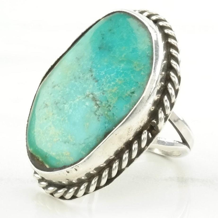 Vintage Southwest Silver Ring Turquoise Large Sterling Blue Size 5 1/4